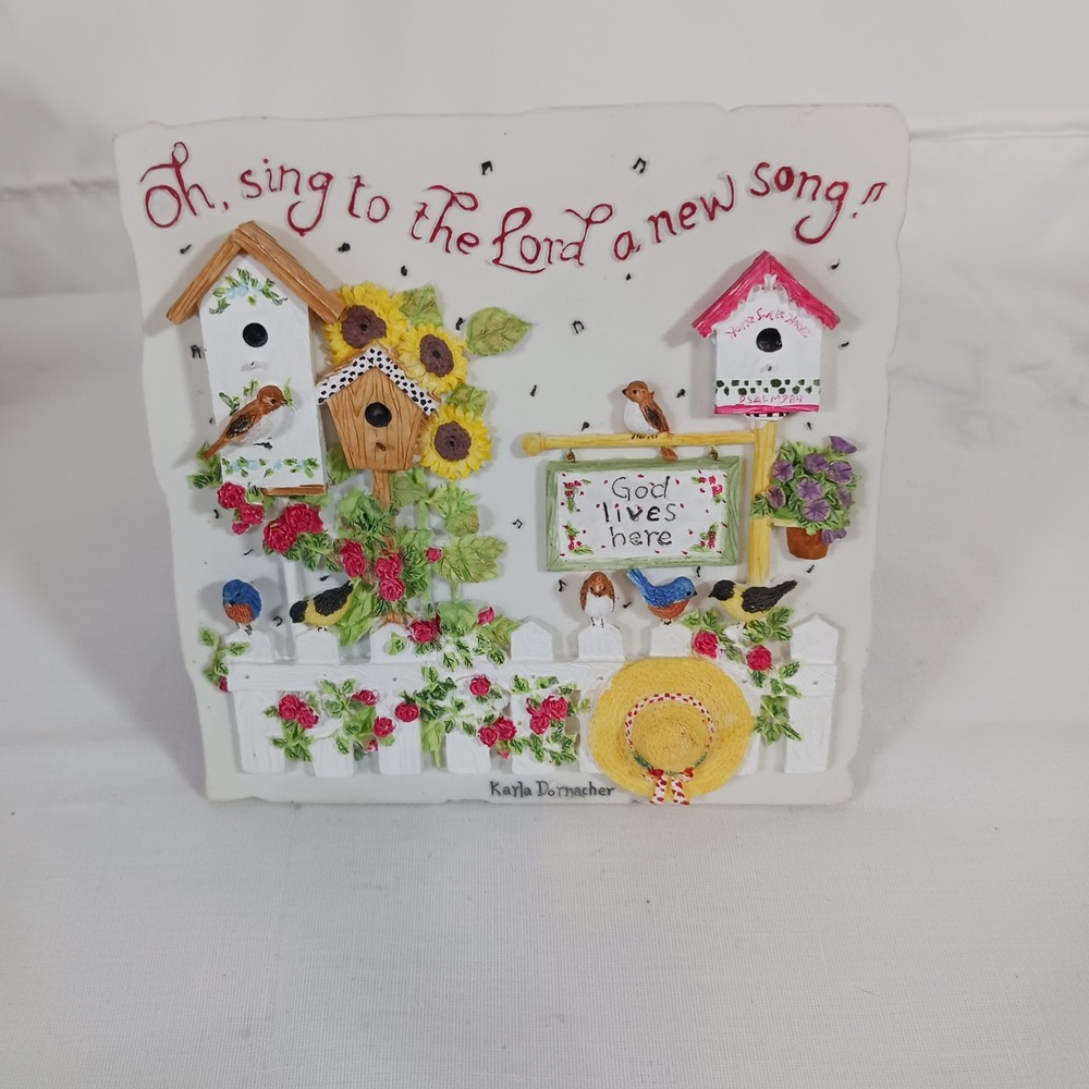 Karla Dornacher Plaque Religious Decor White Excellent 3D Birdhouse Garden